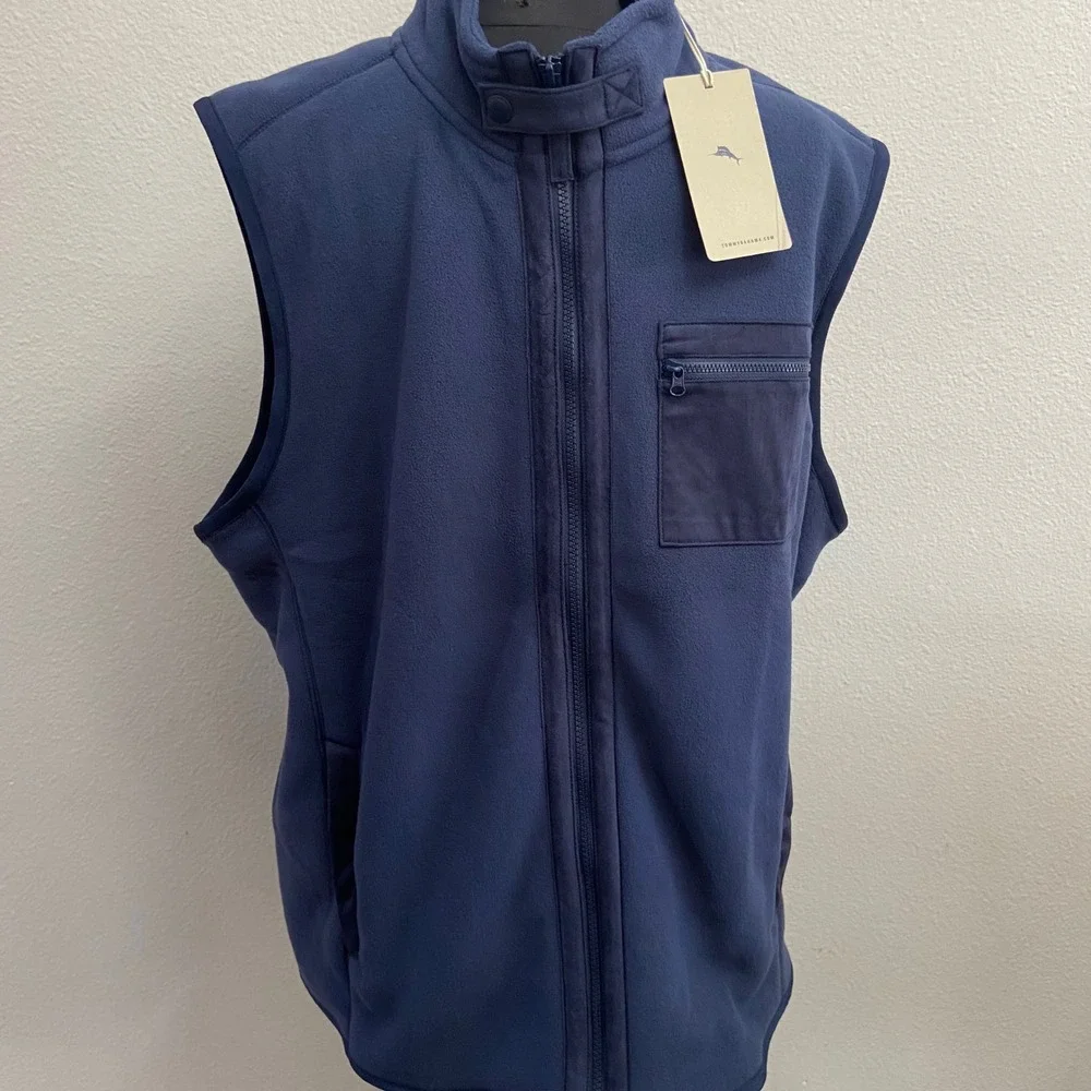 Tommy Bahama Men's L Olypmic Bay Fleece‎ Vest Navy Blue Full Zip Sherpa Lined